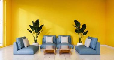 Coloque el sillón estilo japonés en el fondo de la pared de la habitación naranja. Representación 3d foto