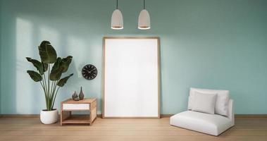 Frame on Empty mint wooden wall on wooden floor interior design. 3D rendering photo