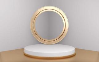 Podium minimal geometric white background and floor golden abstract.3D rendering photo