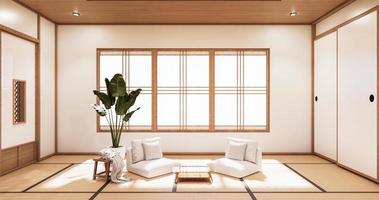 diseño de interiores, estilo japonés de la sala de estar moderna zen representación 3d foto