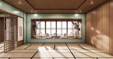diseño minimalista del estilo japonés de la habitación de la menta representación 3d foto