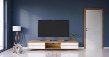 TV cabinet display with white room white flooring minimalist Japanese living room. 3d rendering photo