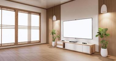 Mock up TV cabinet display with modern room white minimalist. 3d rendering photo