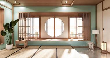 diseño minimalista del estilo japonés de la habitación de la menta representación 3d foto