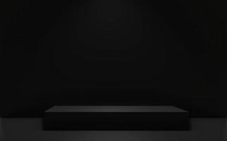 Pedestal of Platform display with black stand podium on dark room  background. Blank Exhibition or empty product shelf. 3D rendering. Stock  Photo