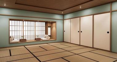 Diseño de estantería de vida cian en la habitación diseño minimalista de estilo japonés. Representación 3d foto