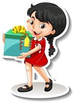 A girl holding a big gift box cartoon character vector