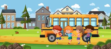 niños que van a la escuela en autobús vector