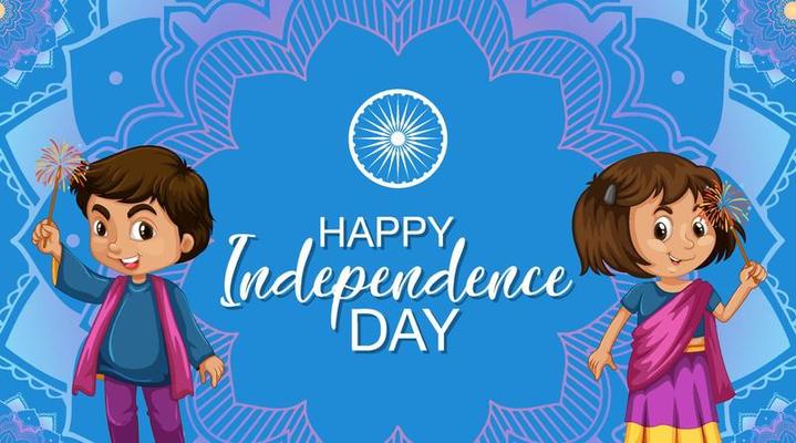 Indian Independence Day Poster with Cartoon Character