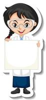 Scientist girl holding empty board in sticker style vector