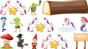 Set of fantasy fairy tale characters and elements vector