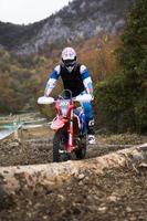 SOKO BANJA, SERBIA, OCTOBER 20, 2018 - Unidentified driver at Hard Enduro Race in Soko Banja, Serbia. This moto offroad race took place at October 20-21, 2018. photo