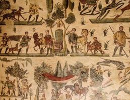 Fragmento de mosaico de la villa romana Romana del Casale, Sicilia foto