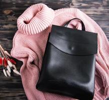 Black leather backpack photo
