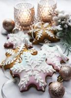 Christmas gingerbread cookies on marble table photo