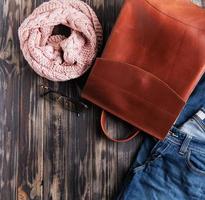 Brown leather backpack photo