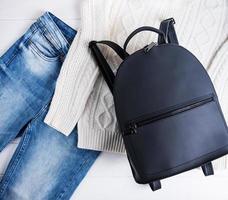 Black leather backpack photo