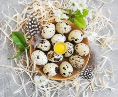 Plate with quail eggs photo