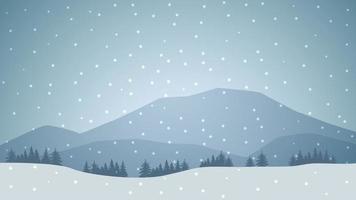 Winter landscape with mountains on the horizon, pine forest and snow, background for your creativity vector
