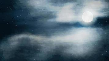 Night sky with full moon in thick clouds, vector photorealistic illustration