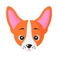 Vector cartoon dog face of Welsh Corgi Pembroke breed.