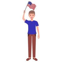 Brown Men with American flag. vector