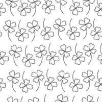 One line art clover seamless pattern on white background. St. Patrick day symbol. Vector illustration