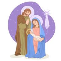 Pesebre navideño con el niño Jesús, María y José y la estrella de Belén vector