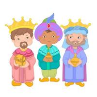 reyes magos con regalos para el niño jesús en la natividad vector