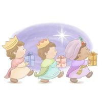 The wise men bring gifts to the child Jesus vector