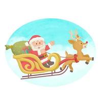 Santa Claus with Reindeer Sleigh with bag full of gifts vector