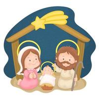 Christmas night scene with baby Jesus, Mary and Joseph vector