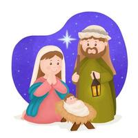 Christmas nativity scene with baby Jesus, Mary and Joseph vector