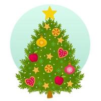 Cute christmas tree with xmas decorations vector