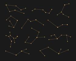 Set of fictional abstract gold outline constellations vector