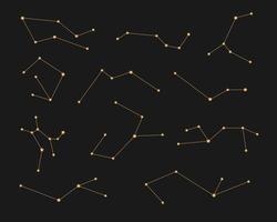 Set of fictional abstract gold outline constellations vector