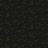 Celestial constellations astrological golden seamless pattern on dark background vector