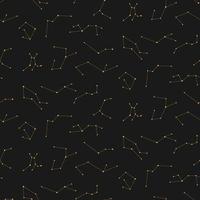 Celestial constellations astrological golden seamless pattern on dark background vector