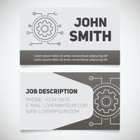 Business card print template with cogwheel logo. Easy edit. Manager. Cyber engineer. Technician. Stationery design concept. Vector illustration