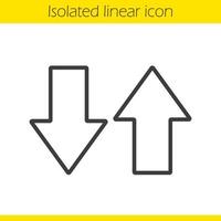 Up and down arrows linear icon. Thin line illustration. Download and upload. Opposite direction arrows contour symbol. Vector isolated outline drawing