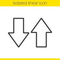 Up and down arrows linear icon. Thin line illustration. Download and upload. Opposite direction arrows contour symbol. Vector isolated outline drawing