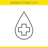 Clean water concept linear icon. Thin line illustration. Medical cross inside liquid drop. Water purification contour symbol. Vector isolated outline drawing