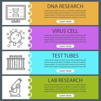 Bio laboratory banner templates set. Easy to edit. Virus cell, lab test tubes, microscope, dna research. Website menu items. Color web banner. Vector headers design concepts