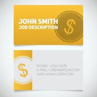 Business card print template with dollar coin logo. Easy edit. Accountant. Financier. Banker. Stationery design concept. Vector illustration