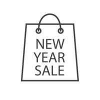 New Year sale linear icon. Thin line illustration. Store bag contour symbol. Vector isolated outline drawing