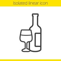 Wine linear icon. Thin line illustration. Wine bottle and glass contour symbol. Vector isolated outline drawing