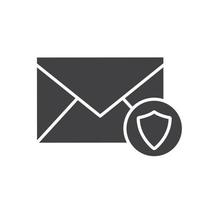 Email security icon. Letter silhouette symbol. Sms message with protection shield sign. Negative space. Vector isolated illustration