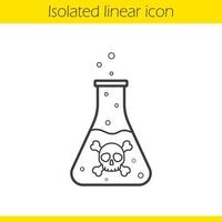 Poison bottle linear icon. Thin line illustration. Boiling poisonous liquid with crossbones and bubbles. Contour symbol. Vector isolated outline drawing