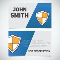 Business card print template with shield logo. Easy edit. Protection. Guard. Cyber security. Stationery design concept. Vector illustration