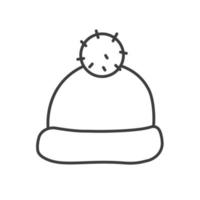 Winter hat with pom pom linear icon. Thin line illustration. Ski cap contour symbol. Vector isolated outline drawing